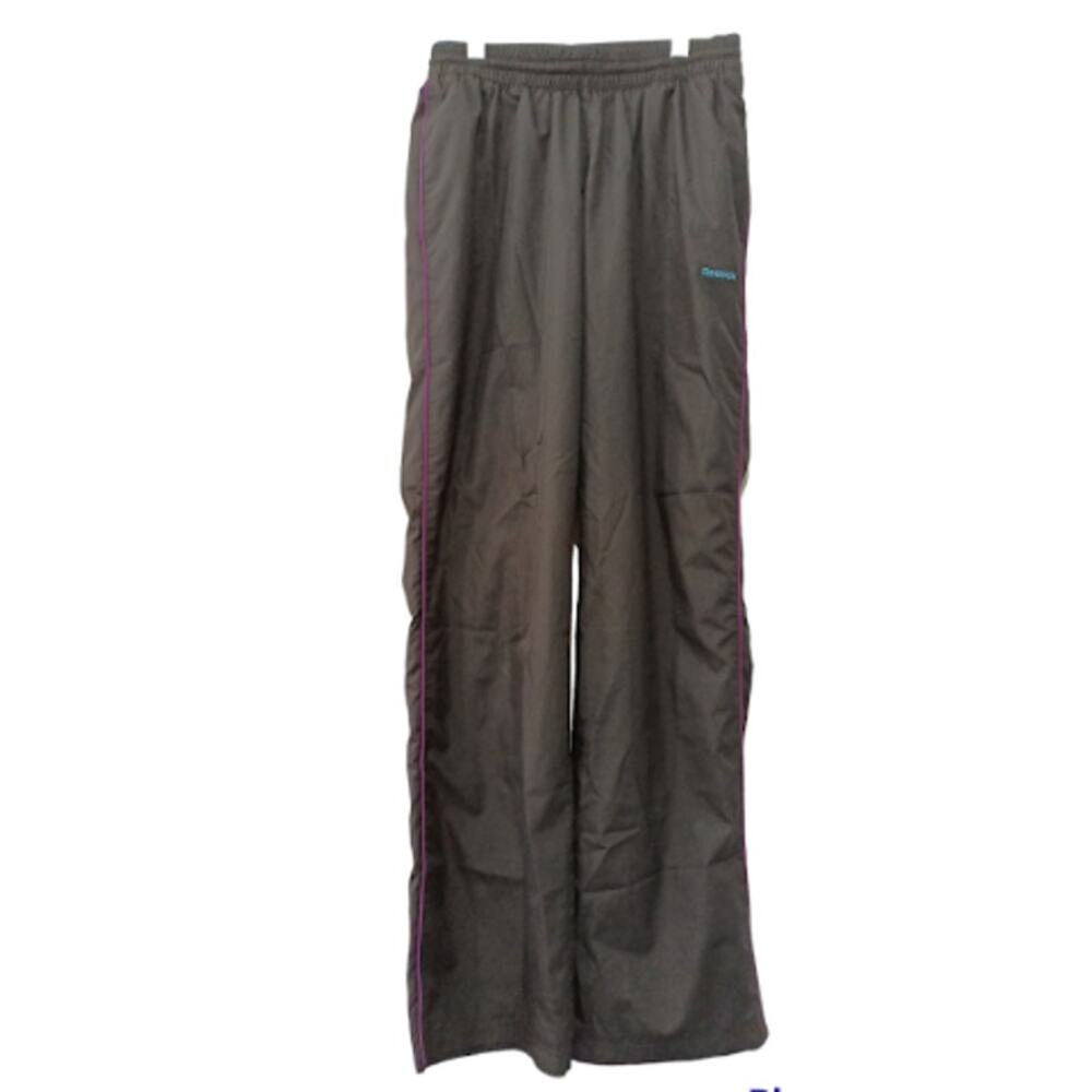 Reebok Wind Pants Black with Purple Stripes on Side Hem Size XS